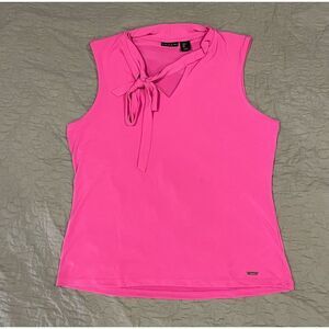 Tahari Hot Pink Stretchy Bow Tie Top Large